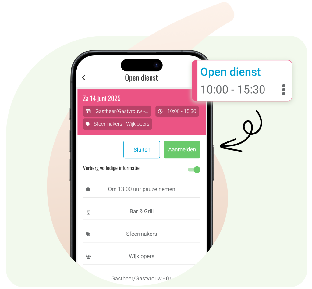 Personeels App- open diensten invullen