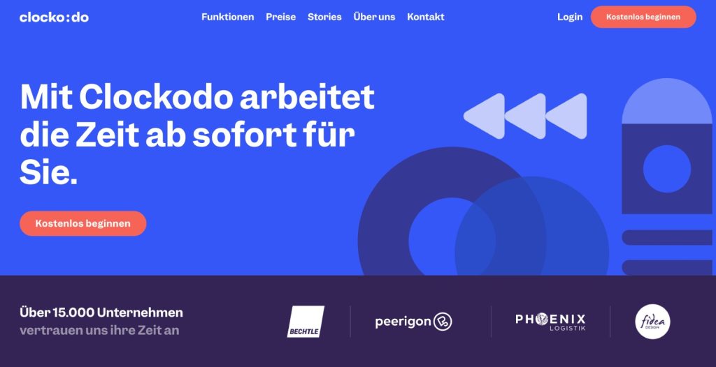 Screenshot der Clockodo Website